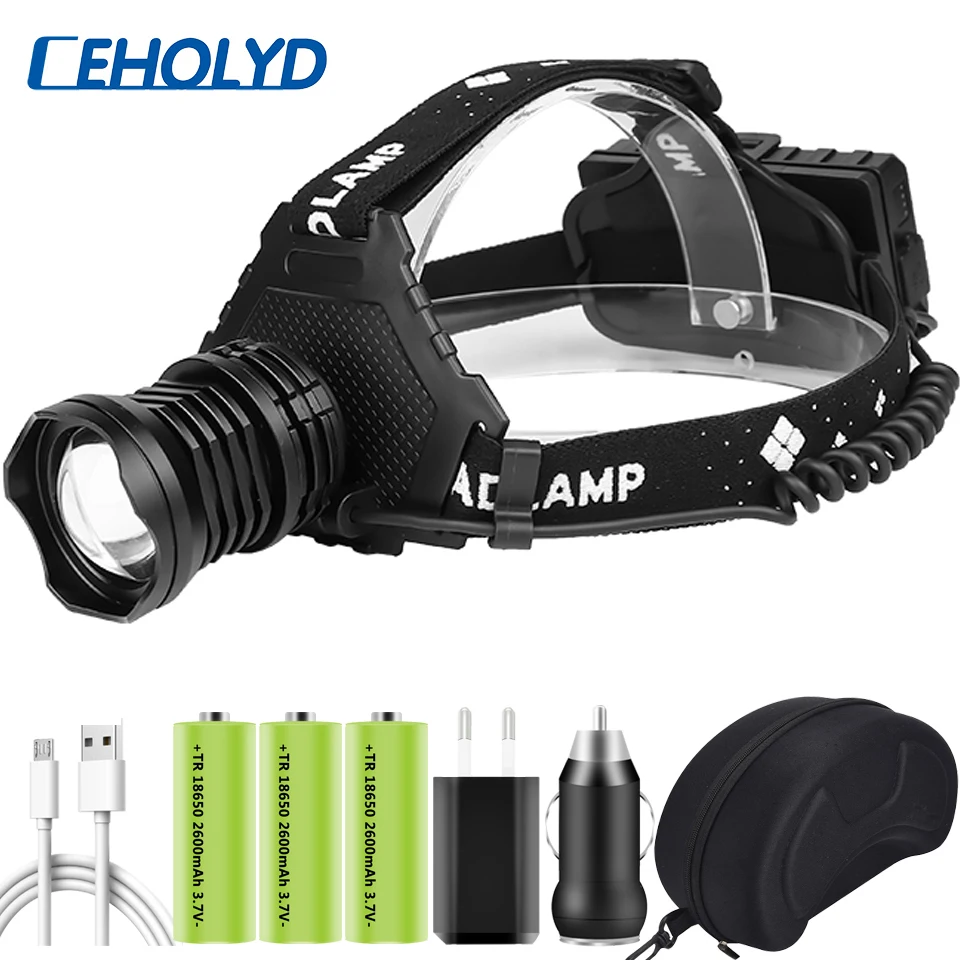 

The Most Brightest Head Lamp XHP100 Zoomable Led Headlamp Powerbank Headlight Flashlight 18650 USB Rechargeable Battery