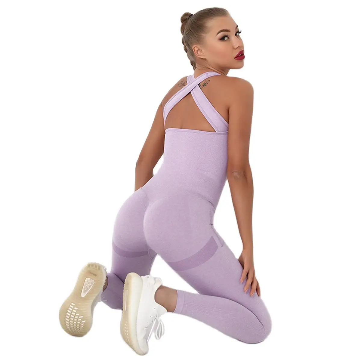 

European And American Seamless Peach Hip Pocket Yoga One-Piece Quick-Drying Fitness Exercise Beautiful Back Yoga Suit All-In-One