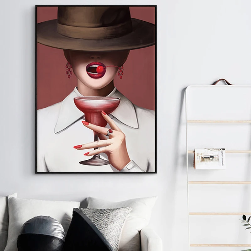 

Modern Nordic Art Wall Poster Canvas Painting Minimalist Woman In Hat Painting and Printmaking Home Decoration Living Room Mural
