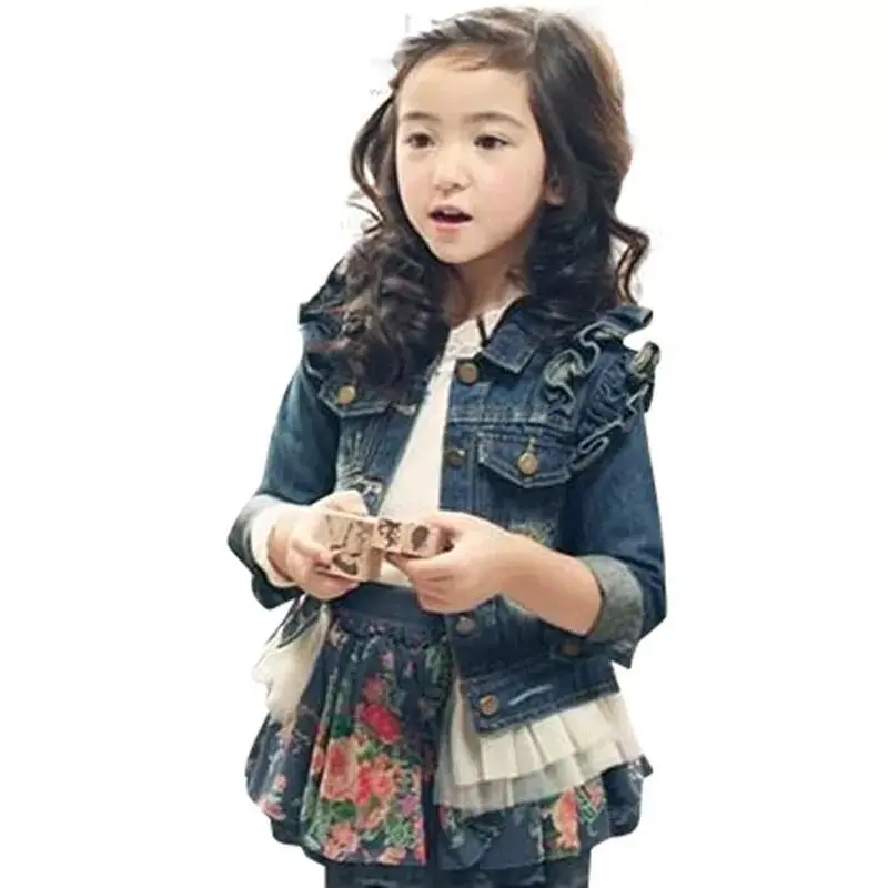 Джинсовая куртка с оборками для девочек осенняя верхняя одежда маленьких