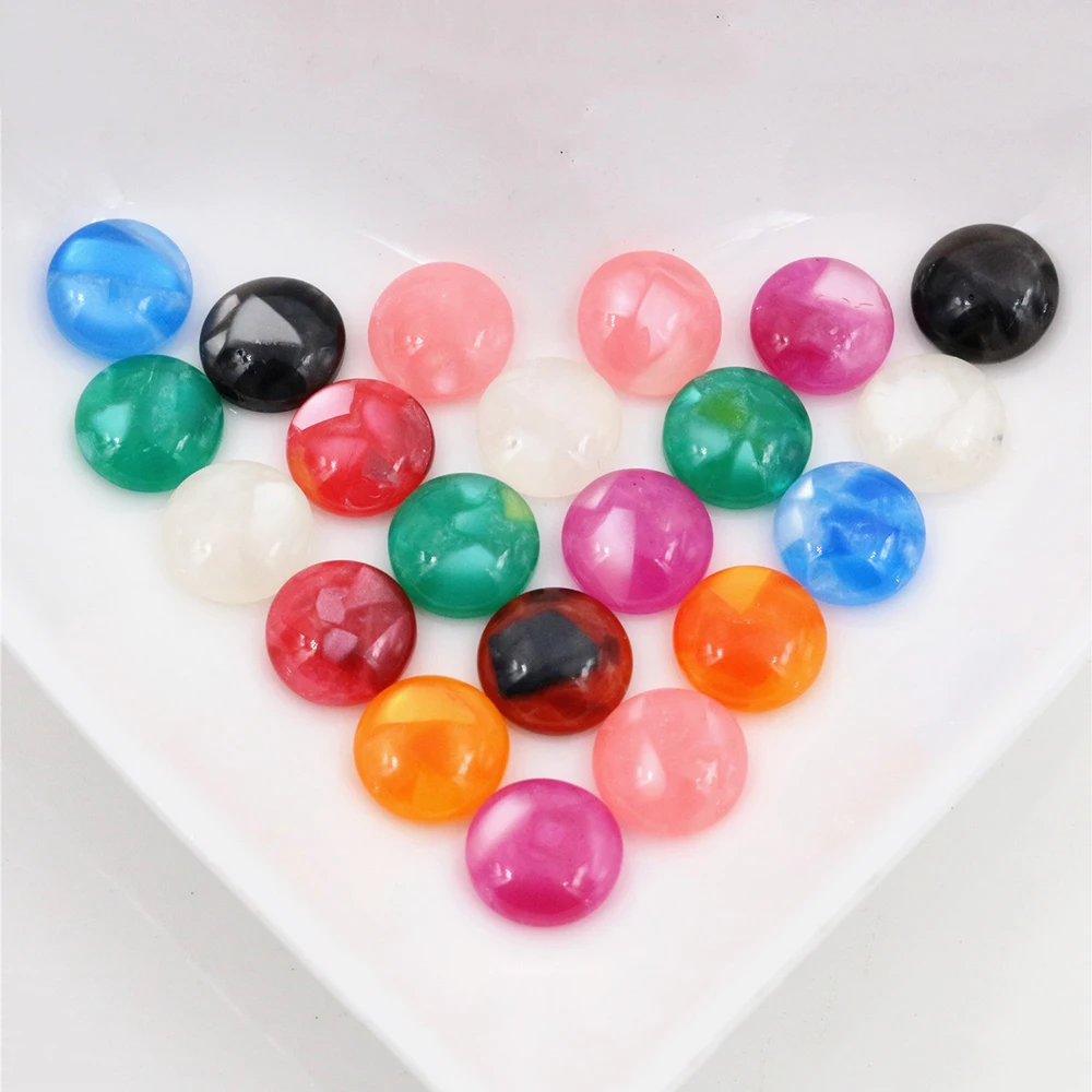 Кабошоны из смолы 40 шт. 10 мм разные цвета встроенный корпус плоская задняя