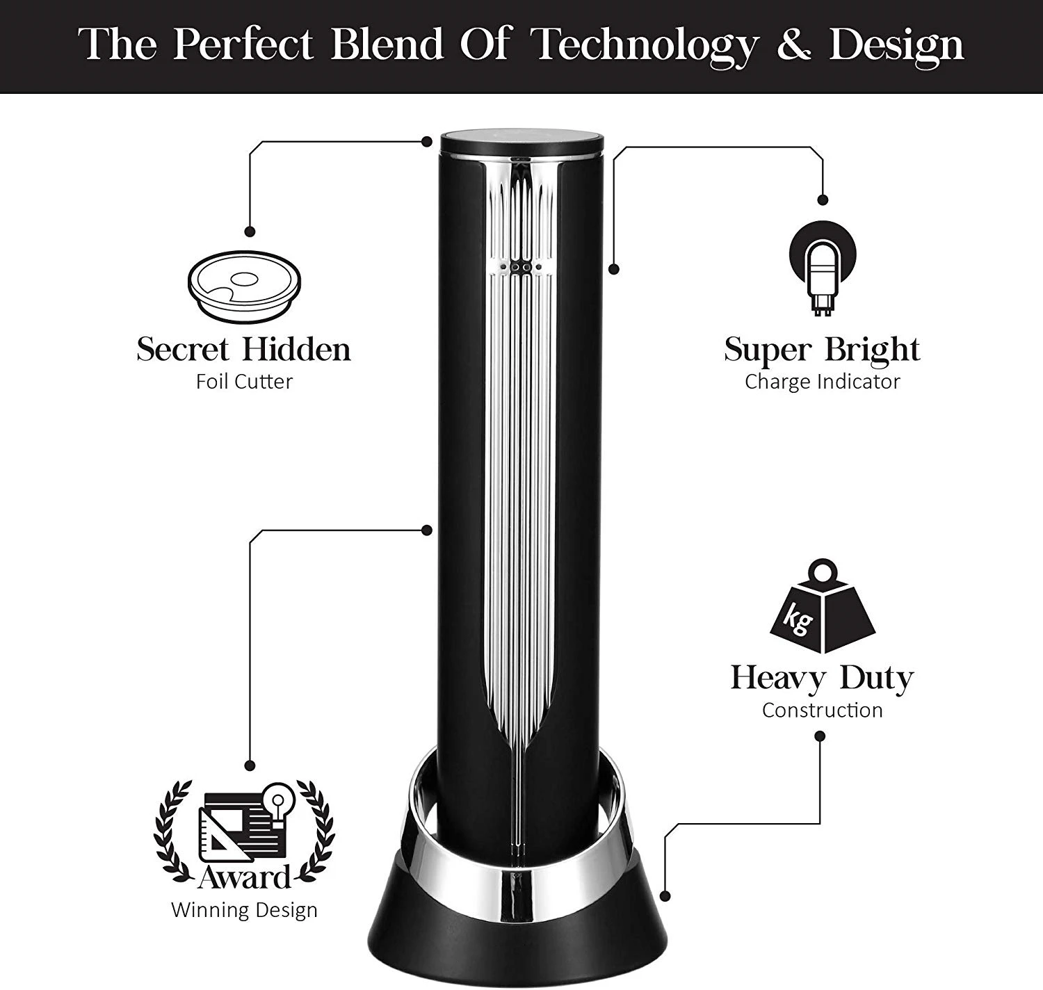 Sacacorchos el&eacute;ctrico autom&aacute;tico de alta tecnolog&iacute;a, abridor de botellas de vino inal&aacute;mbrico, accesorio de barra con soporte, cortador de papel de aluminio, juego de regalo-5