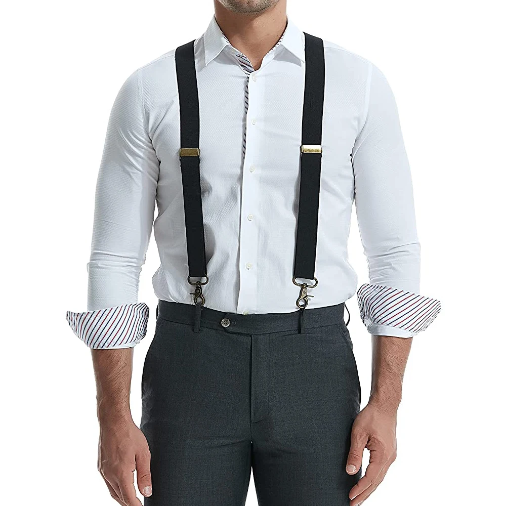 

Vintage Hook Suspenders for Men Wedding 3.5cm Wide X-Black Heavy Duty Big Tall Adjustable Elastic Trouser Braces Straps-Black