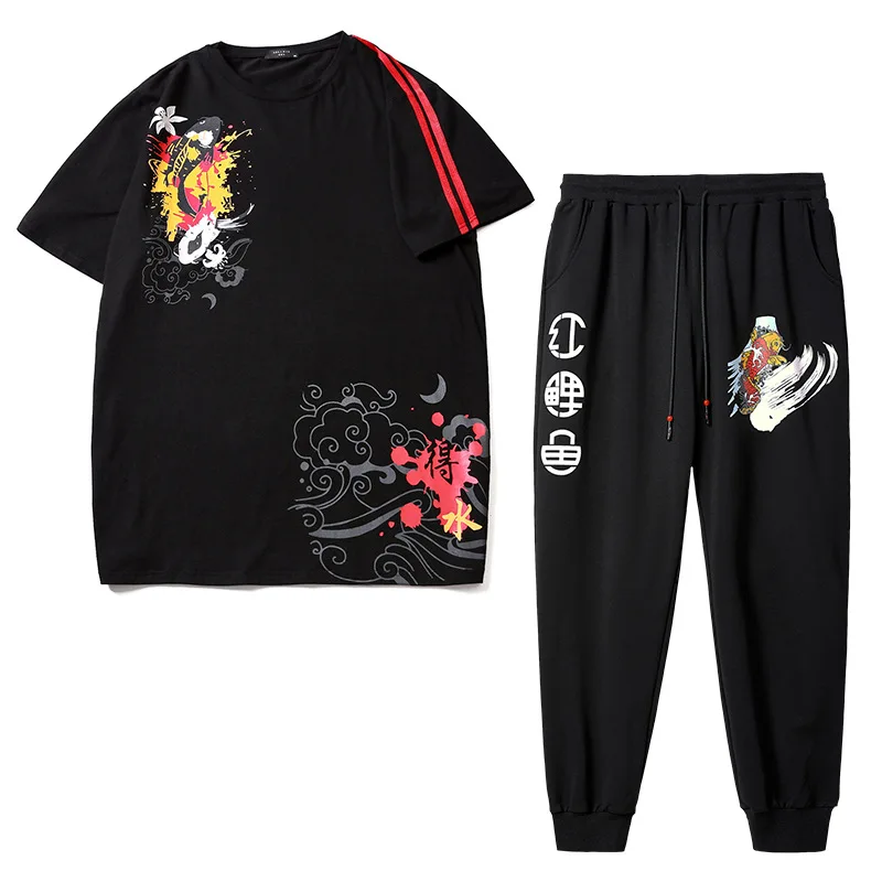 

1036 + k058 thin summer men's suit short sleeve T-shirt loose show thin leisure sports two piece set fashion