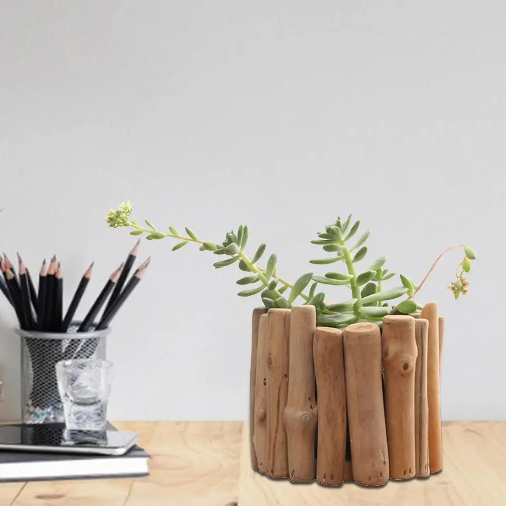 Натуральный Деревянный суккулентный цветочный горшок маленький садовый