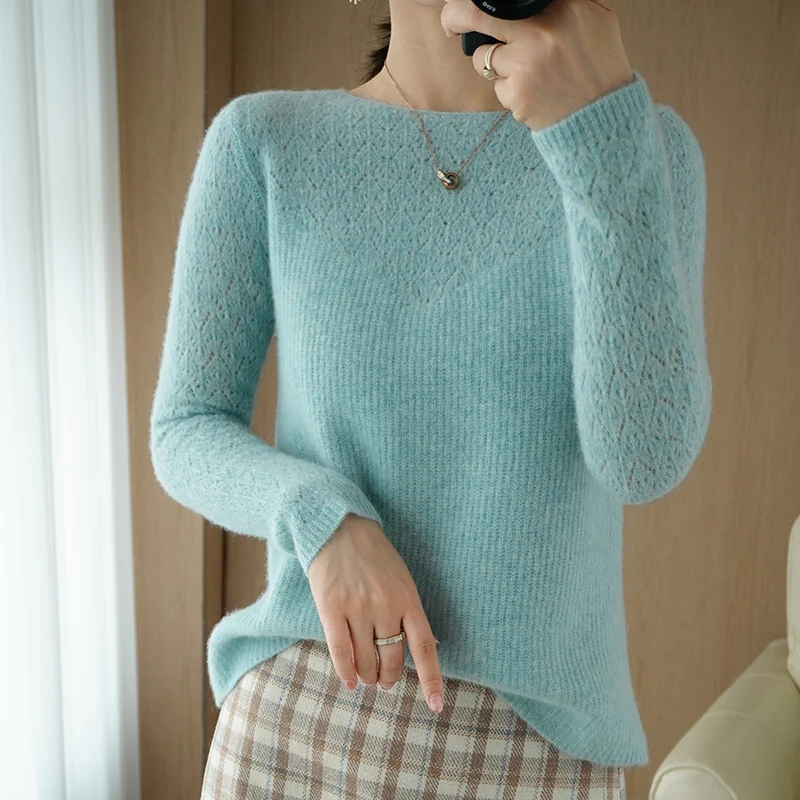 

Autumn and winter new style 100% pure wool ladies sweater O-neck knitted pullover pure color slim soft ladies sweater