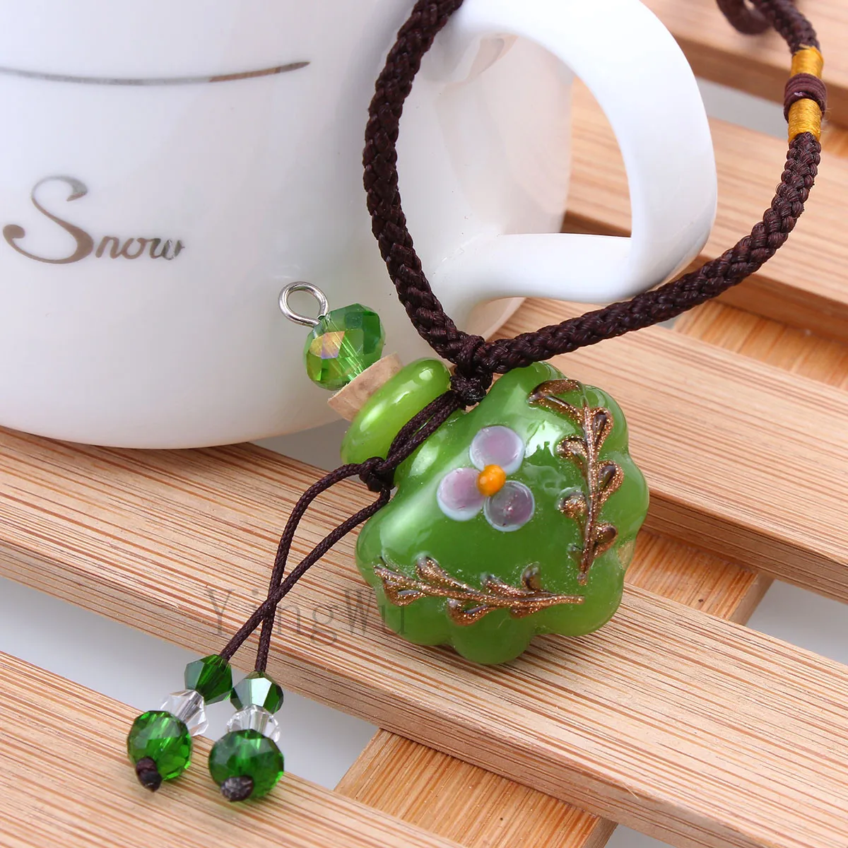 YingWu подвеска-флакончик из муранского стекла с изображением цветка зеленого