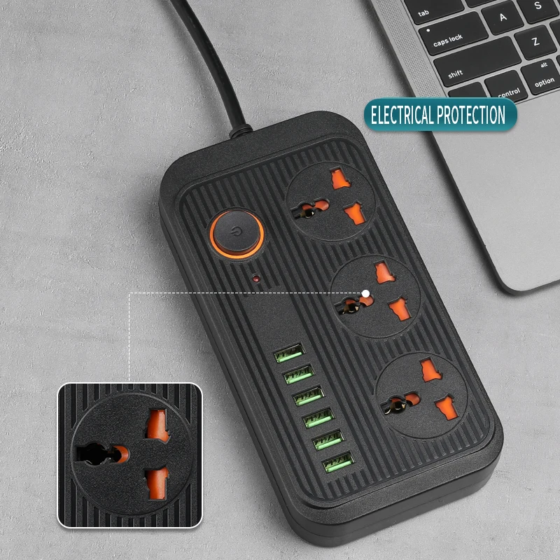 Desktop Multi Power Strip with 3 AC Outlets 6 USB Fast Charging Ports Socket Adapter US UK EU AU Timer Plug |