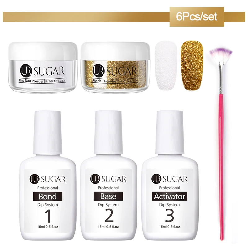 6Pcs set1 UR SUGAR 6 шт. голографическая пудра для ногтей набор градиентных лазерных сахаров Dip лак для ногтей порошок пигмент украшения для ногтей - Цвет: 6Pcs set1