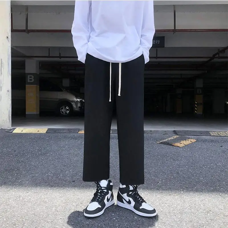 

Hong Kong Style loose pants men's Korean fashion nine point straight casual pants lovers thin grey sports pants