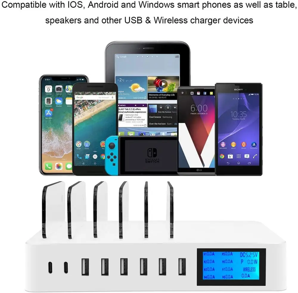 Зарядное устройство с несколькими USB портами беспроводное быстрое зарядное Qi для