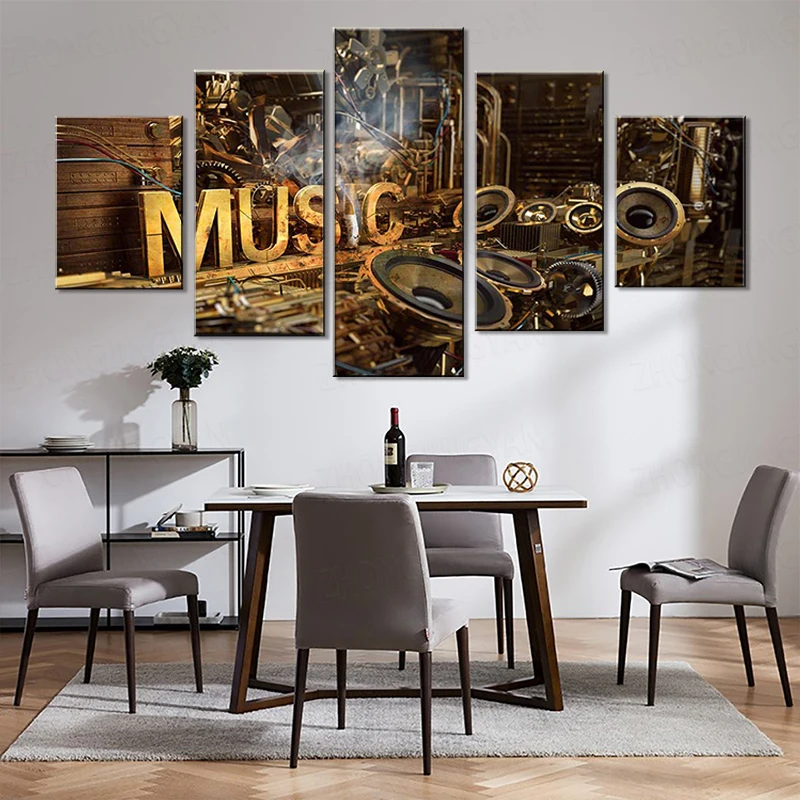 HD Декор для дома печатные фотографии гостиной 5 панелей музыкальные инструменты