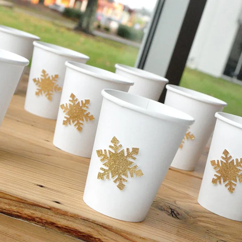 

10pcs Paper Cup Snowflake Picks Birthday Party Glitter Rose Gold Snowflake Toppers Winter Onederland Cupcake Toppers For Party