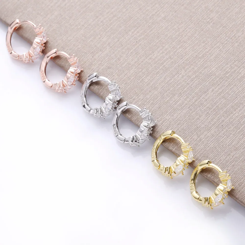 

SHADOWHUNTERS Real 925 Sterling Silver Crystal Hoop Earrings For Women Jewelry Shining Zircon Huggies Piercing Elegant Aretes