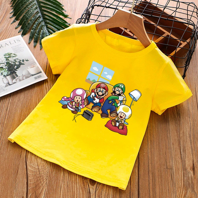 

T-Shirt For A Boy Children Clothes Girl Super Mario Print Round Neck Shirt Summer Cool Unisex Short Sleeve Kids Football Tees
