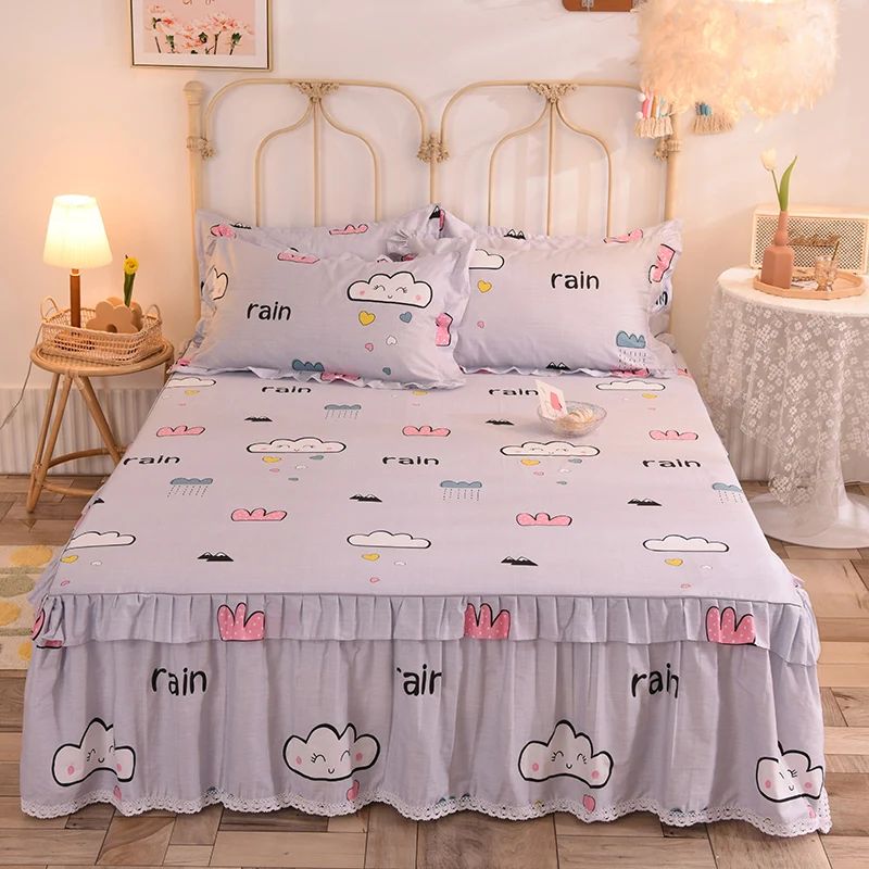 

Pure Cotton Flat Sheet Queen Bed Skirt King Full Twin Double Size Bedspread Lace Soft Mattress Cover 1.5 1.8m Cartoon Adult Kids