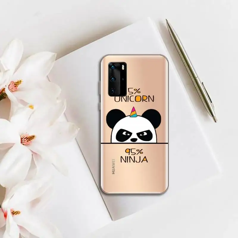 

Cartoons Cute Panda Phone Case Transparent for huawei honor P 40 30 20 lite Pro 10 i 8 9 x p smart 2019