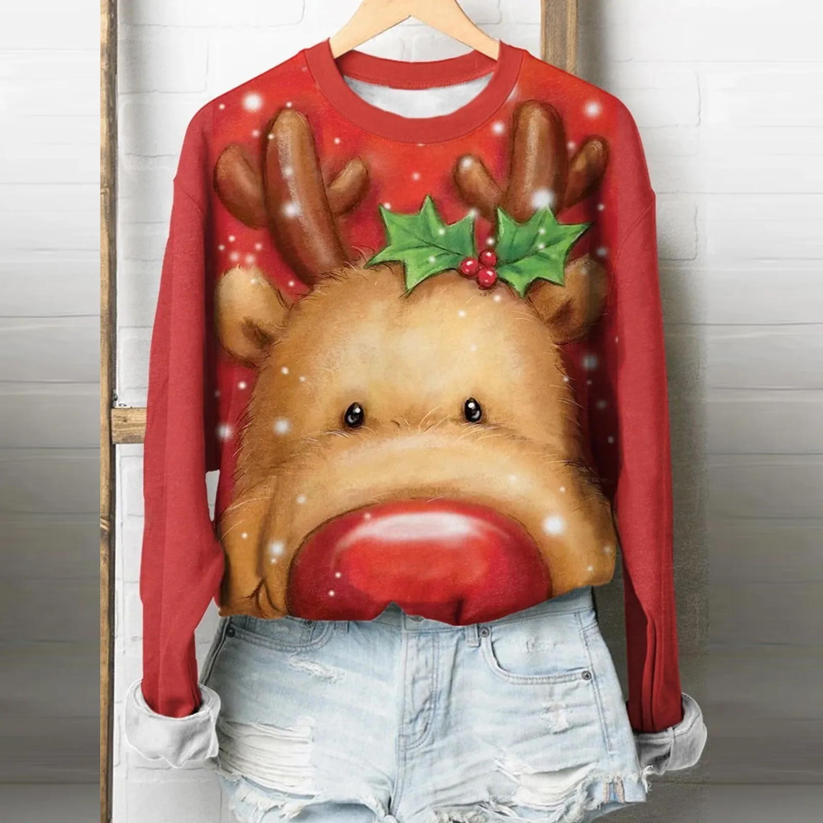 

Женская толстовка с длинным рукавом и круглым вырезом