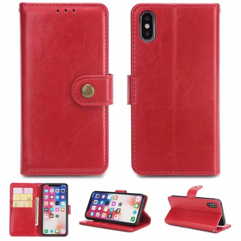 Чехол-книжка для iPhone 7, 8 Plus, XS, X, 6 S, 6, SE, 5S, 5, кожаный чехол, роскошный чехол, подставка, металлическая кнопка, чехол-книжка, кошелек, Hoesje - Цвет: Red