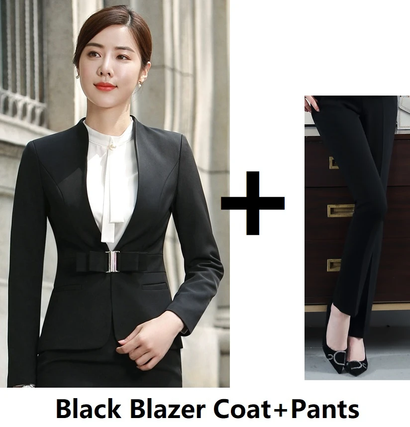 Black Pantsuits Модные винные официальные костюмы, дизайнерские профессиональные брючные костюмы с пиджаком и брюками для женщин, Офисная Рабочая одежда, блейзеры, комплекты - Цвет: Black Pantsuits