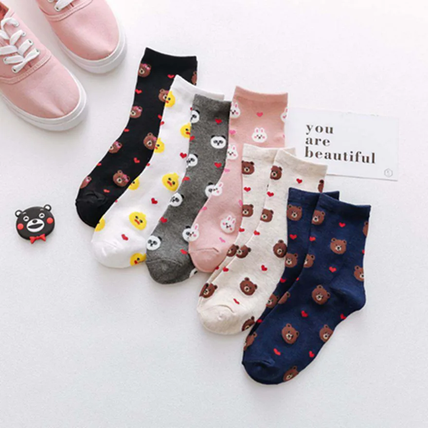 6 пар носков в японском стиле с милым медведем из мультфильма женские хлопковые
