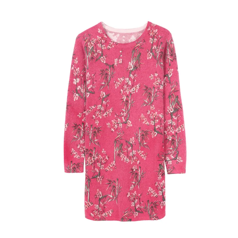 XJXKS Exquisite printed women long sweater pullover 2019 autumn winter new loose plus size mink cashmere knitted dress | Женская одежда