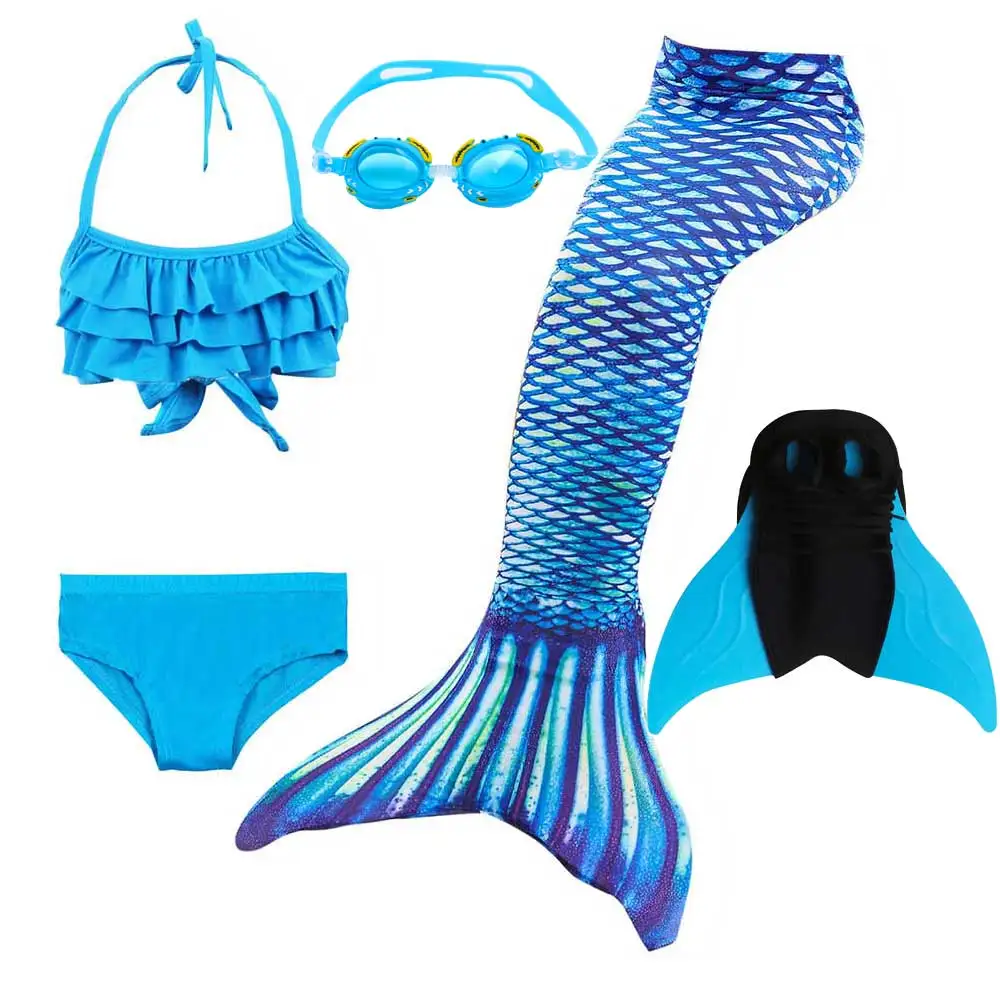 5pcs Mermaid Set 9 Girls Walkable And Swimmable Mermaid Tail Swimsuit Cosplay Costume Kids Children Bikini And Sparkle Mermaid Swimtail - Цвет: 5pcs Mermaid Set 9