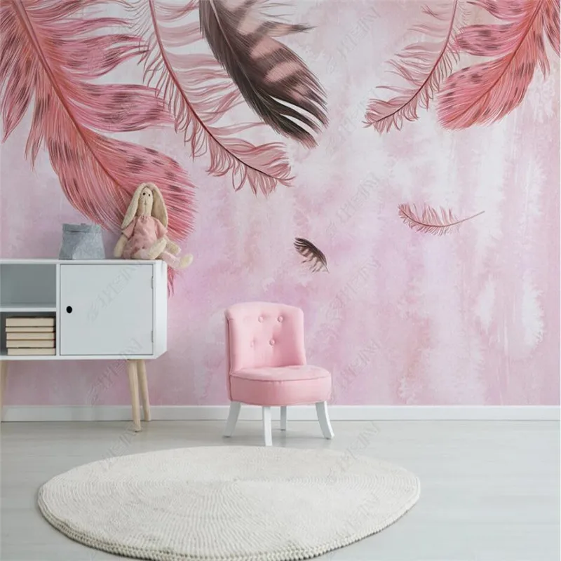 

Nordic Modern Pink Feather Background Wall Paper 3D Living Room Internet Celebrity Blogger Bedroom Decoration Mural Wallpaper 3D