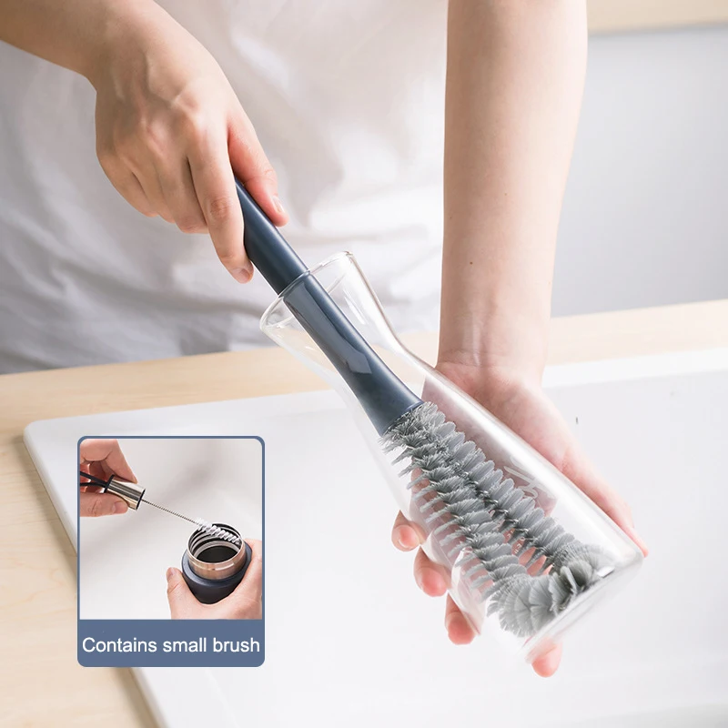 

Dual Purpose Cup Brush Household Kitchen Nylon Long Handle Brush Baby Bottle Cup Brush No Dead End Water Bottle Cleaning Brush