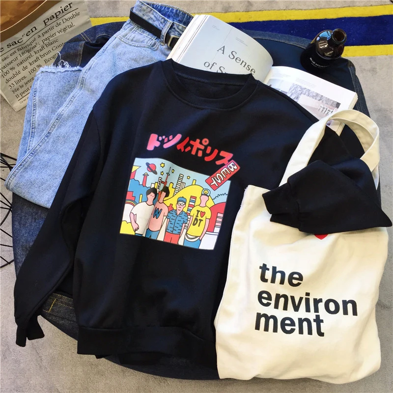Black plus velvet Крутые худи женская версия Harajuku свободный тонкий срез универсальная одежда толстовка с капюшоном странные вещи альбом Топ - Цвет: Black plus velvet
