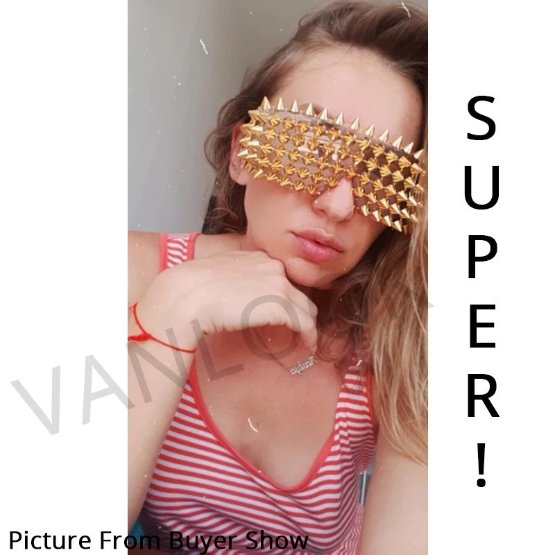 

Festival Sunglasses Steampunk Unusual Glasses Women's Gold Silver Shades for Men Rivet Lady Fashion Points Sun Party Handmade
