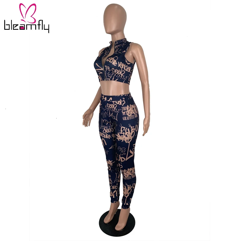 Осенний Новый женский комплект с буквенным принтом укороченный топ на молнии