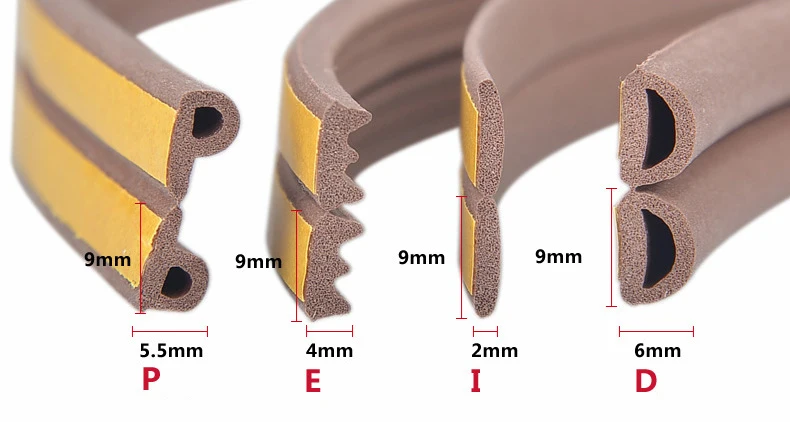 Уплотнительная лента 10 метров самоклеящаяся уплотнительная типа E/D/P/I для дверей