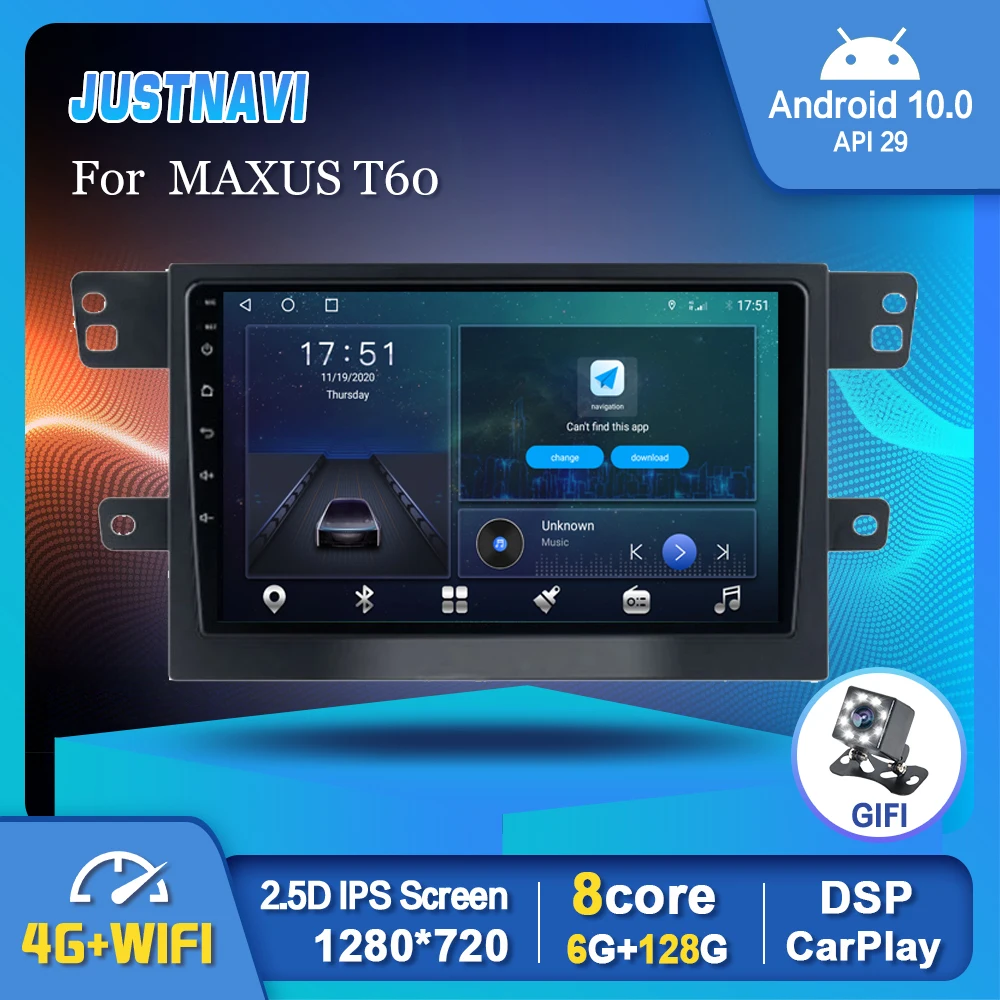 

JUSTNAVI Android 10.0 Autoradio For MAXUS T60 2017-2020 Car Radio Navigation GPS Carplay OBD Stereo Auto BT 4G WIFI No 2 Din 9''