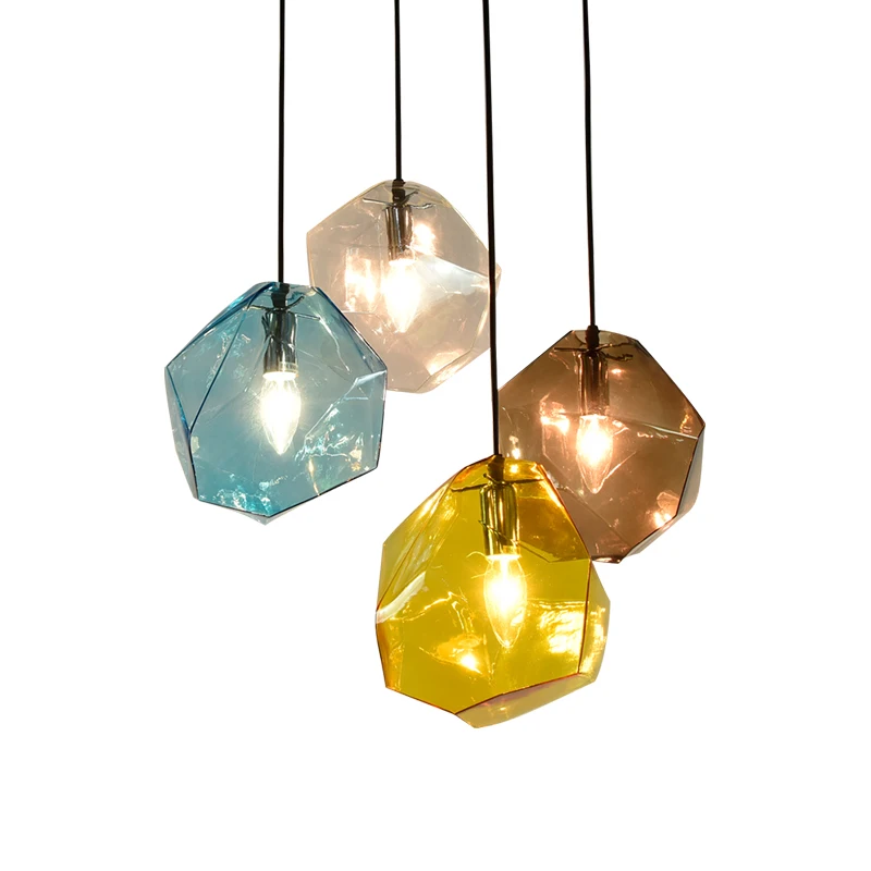 

New four colorful glass simple E14 Single Head Led crystal Pendant Lamp Glass Coffee Bar Restaurant Living Room Hanging Lighting