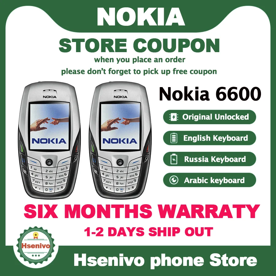 nokia 6600 refurbished original nokia 6600 mobile phone camera unlocked gsm triband white one year warranty free global shipping