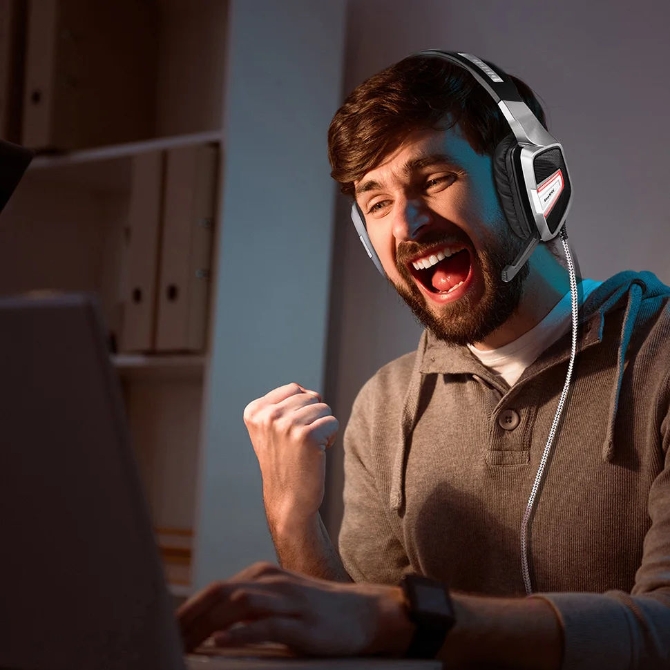 EasySMX ESM-G291 Игровые наушники, гарнитура для видеоигр со скрытым микрофоном басовая Вибрация наушники USB для ПК PS4 геймеров