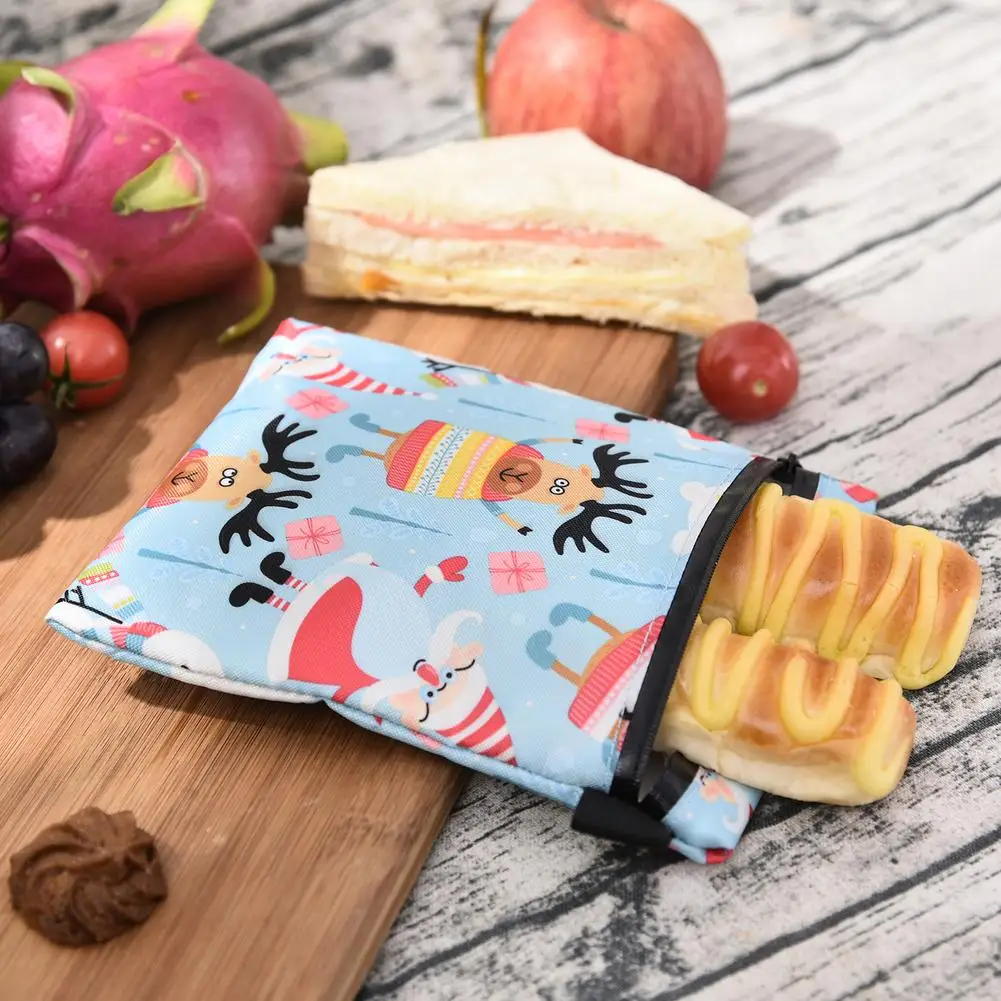 

2PCS Snack Bags Christmas Pattern Double-layer Waterproof Sandwich Pouches 7.87*6.30in Food Container Reusable Storage Bag