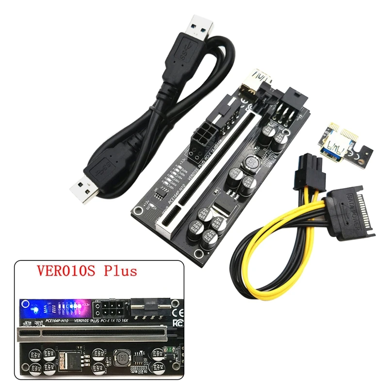 

VER010S PLUS PCIE Adapter Card Pcie 1X to 16X USB 3.0 Data Cable Marquee Graphics Extension Cable for BTC Mining