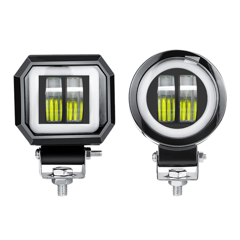 

12V-24V Waterproof Angel Eyes LED Light Portable Spotlights Motorcycle Offroad Truck Driving Car Boat 20W Work Light 2PCS/1PC