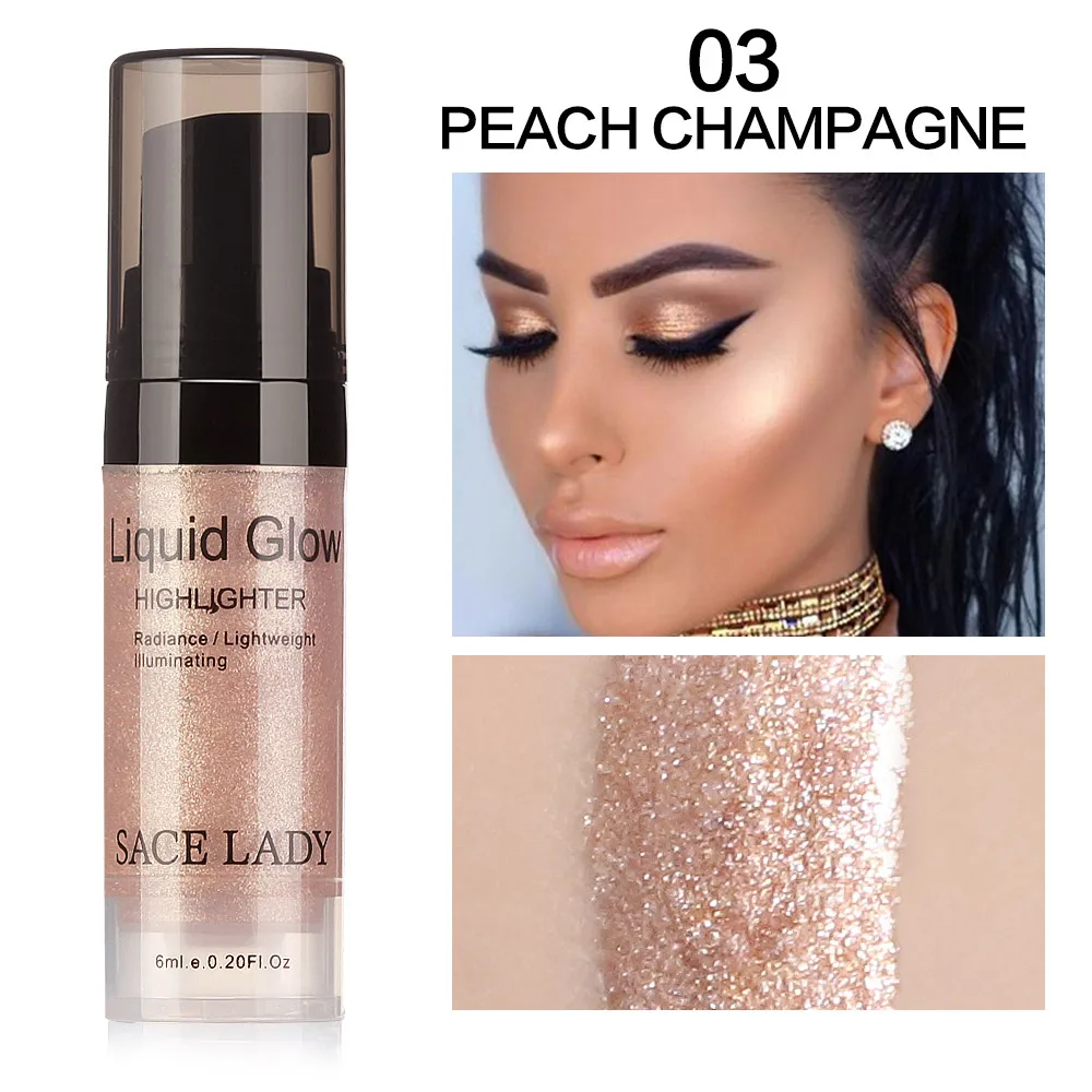 03 Peach Champagne SACE LADY крем-Хайлайтер для лица жидкий осветитель макияж мерцающий набор для макияжа Жидкий блеск для лица брендовая косметика - Цвет: 03 Peach Champagne