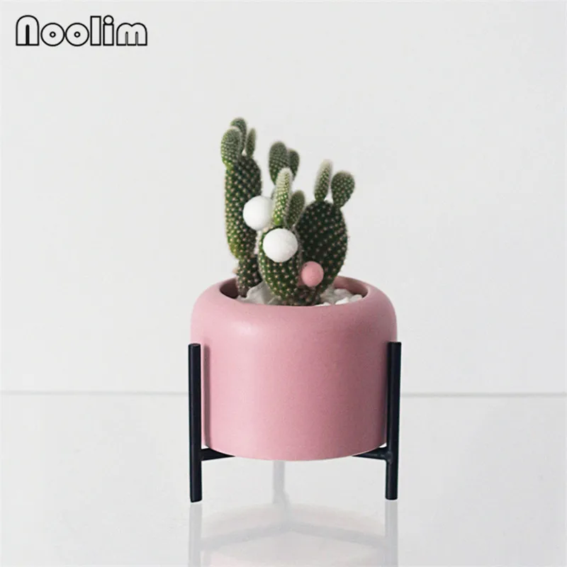 Pink F Скандинавский цветочный горшок с железной подставкой матовые суккуленты кактус плантатор металлический кронштейн офисные настольные растения контейнер домашний декор - Цвет: Pink F