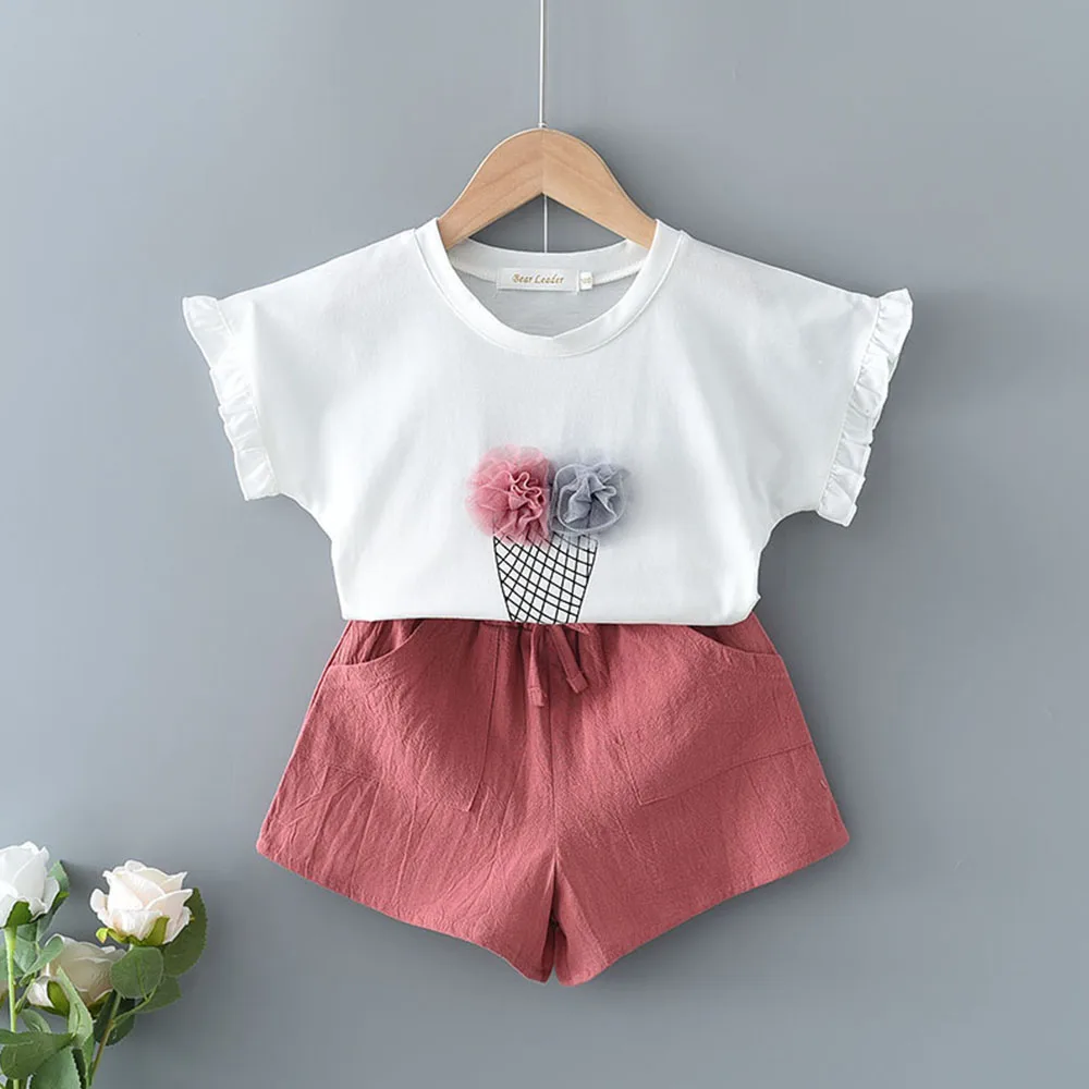 

2022 Summer New Girls Clothing Sets Cotton Vest Two-piece Children Sets Casual Fashion Toddler Girls Clothes T-shirt Pants Suit