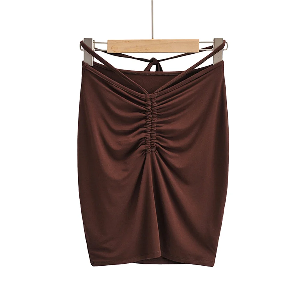 

Summer new street fashion solid color drawstring lace-up skirt women, tight-fitting and thin short sexy hip-length skirt women