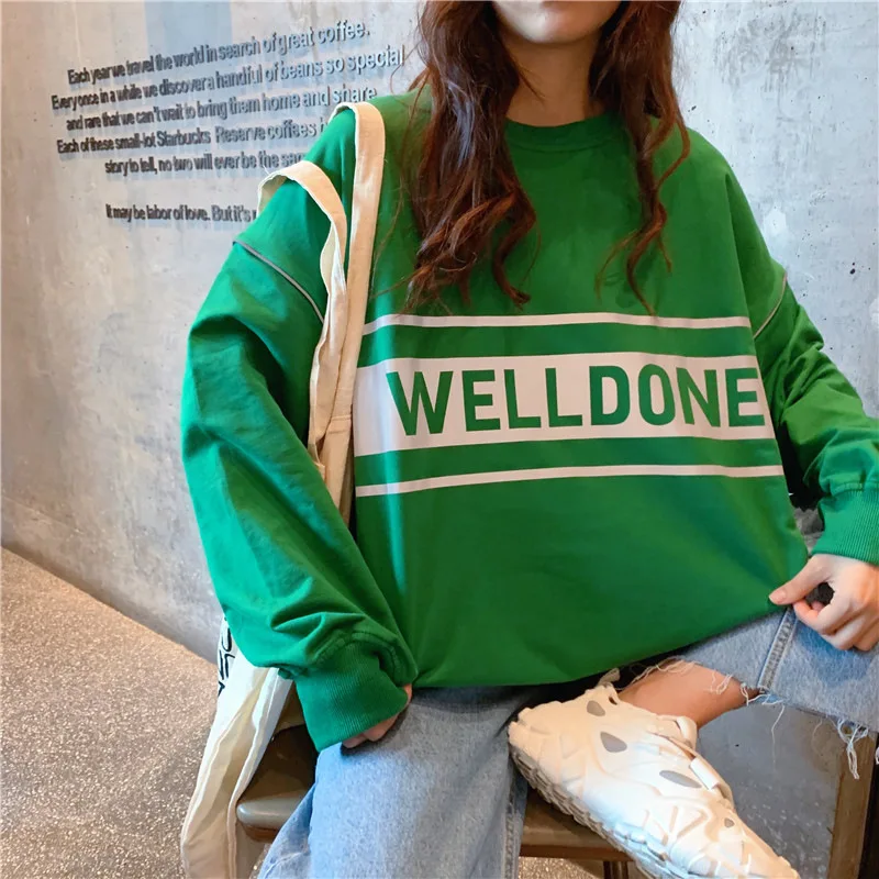 

WHOHOLL 2020 Autumn Women Hoodies Reflection Letter Printed Sweater Ins Loose Long Sleeve Top Sweatshirt Coat For Female