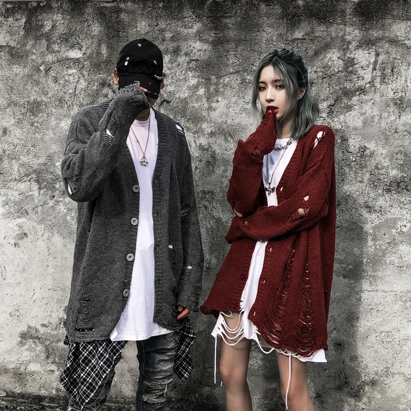 Мужской кардиган в стиле ретро Харадзюку свитер с v образным вырезом потертый