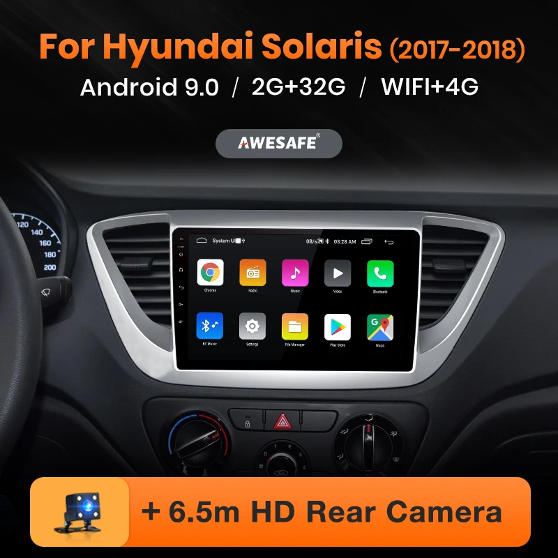 AWESAFE PX9 для hyundai Solaris Verna автомобильный Радио Мультимедиа Видео плеер gps No 2din 2 din Android 9,0 2G+ 32G