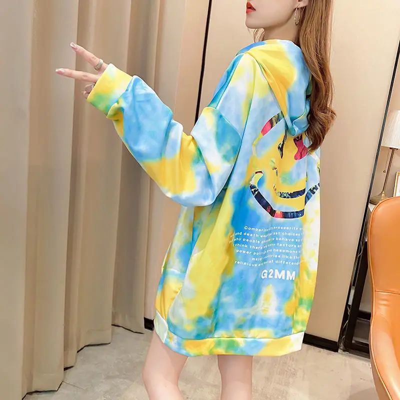 

Lazy Wind Tie-dye Hooded Sweater Women Thin Spring 2021 New Korean Style Loose Fried Street Jacket Jacket Ins Tide