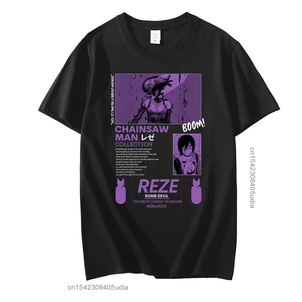 Chainsaw Man Reze Japanese Anime T Shirt Men Manga Graphic Tees Funny Cartoon Pochita Makima T-Shirt Unisex Tops Tshirt Male