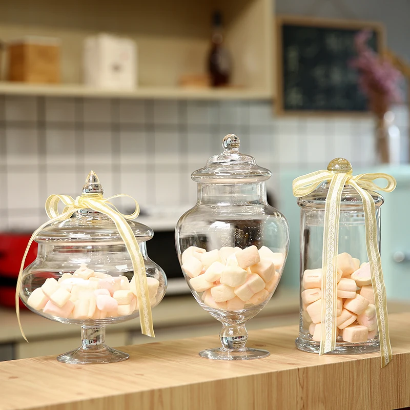 

3PCS European glass candy dessert jar transparent storage jar creative sugar bowl birthday decor kitchen decor mason jar LB81302